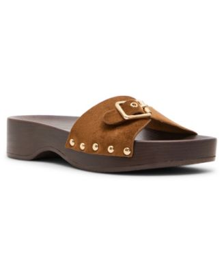 Women's Cravin Buckled Wooden Platform Slide Sandals