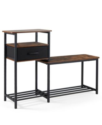 3-Tier Shoe Rack Bench with Fabric Drawer and Metal Frame