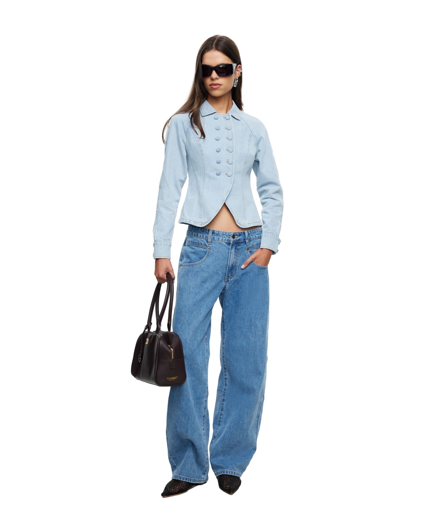 Women's Form Denim Cropped Double-Breasted Jacket