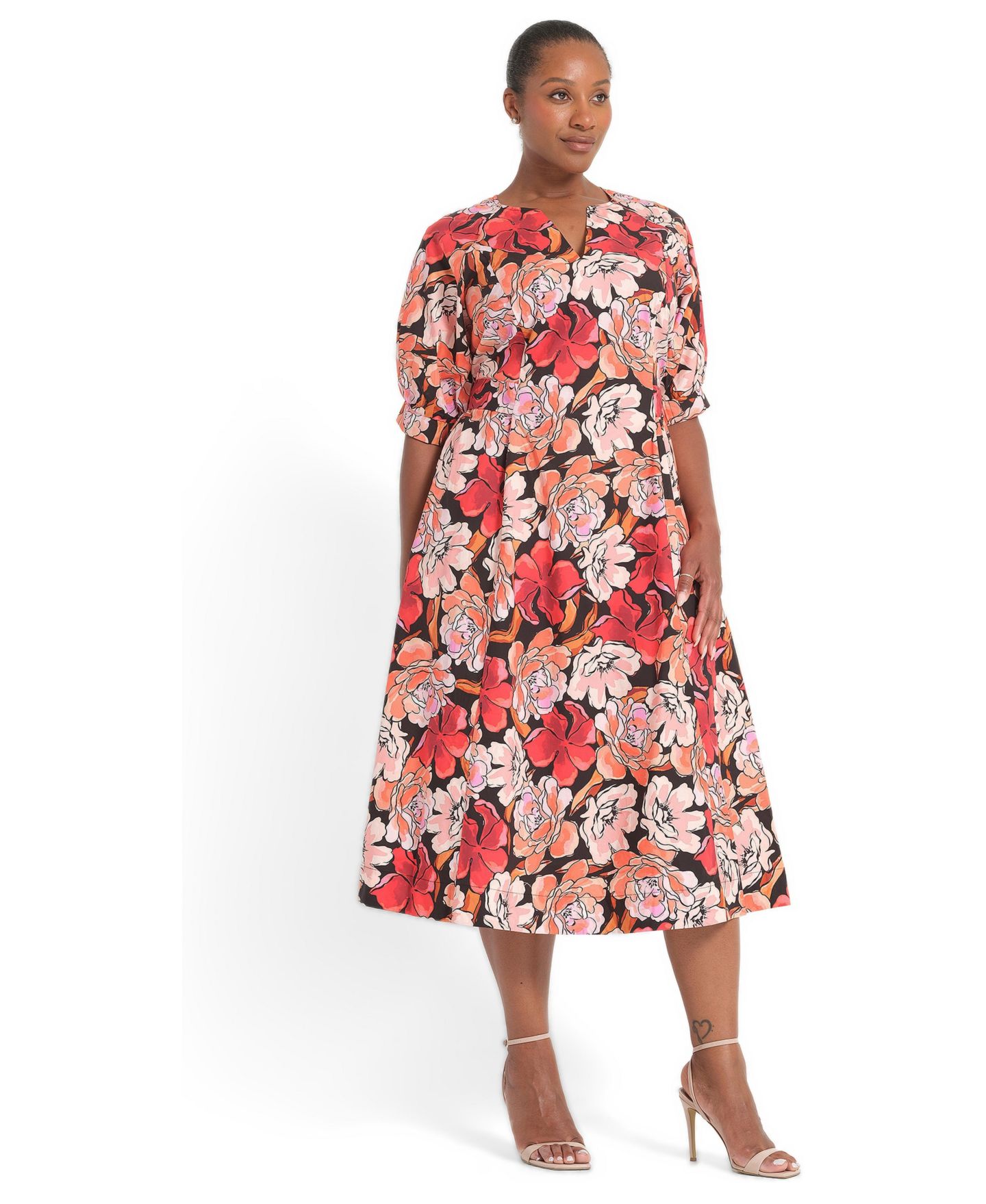 Женское платье ESTELLE Colette Floral Cotton Fit Flare Midi, цвет: Палисандровый — фото 2