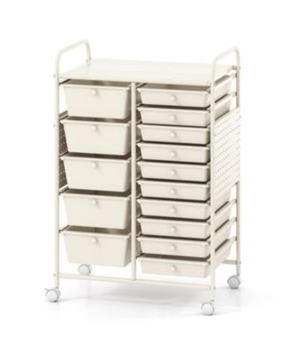 15-Drawer Rolling Craft Cart with Steel Work Surface and Pegboard