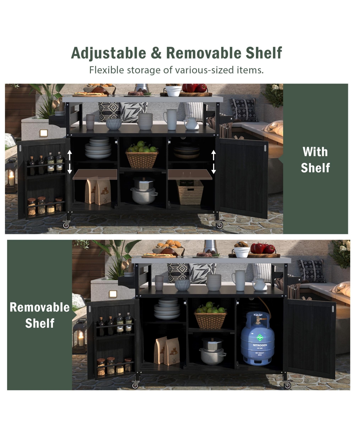 Clihome Rolling Bar Cart and Storage Cabinet