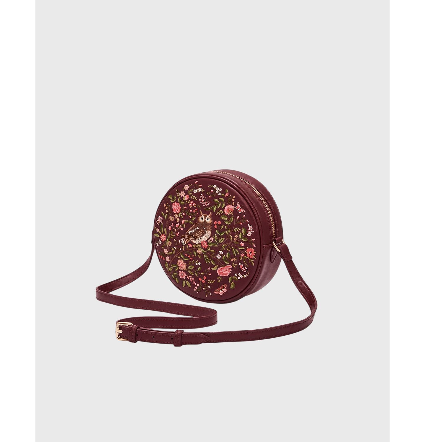 Женская сумка Fable England Chloe Owl Embroidered Circle, цвет: Бордовый — фото 3