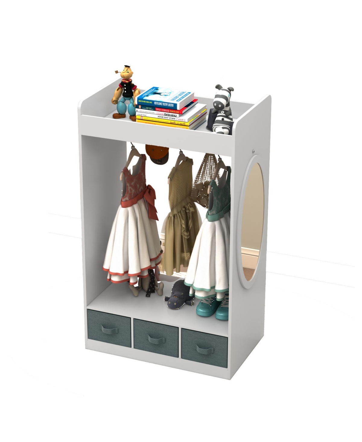 Slickblue Kids Costume Organizer Armoire with Hanging Rack and Mirror