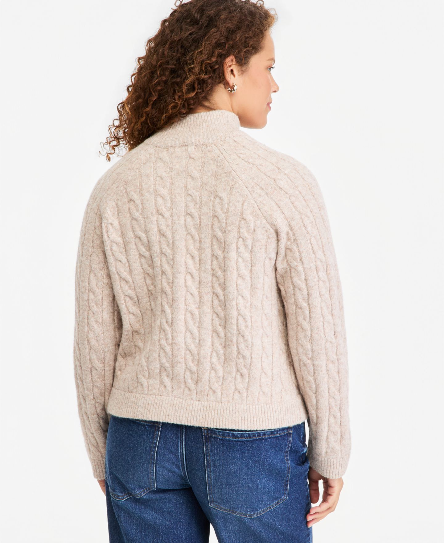 Женский кардиган On 34th Cable-Knit Zip Up Mock-Neck, цвет: Миндальный кремовый меланжевый — фото 2