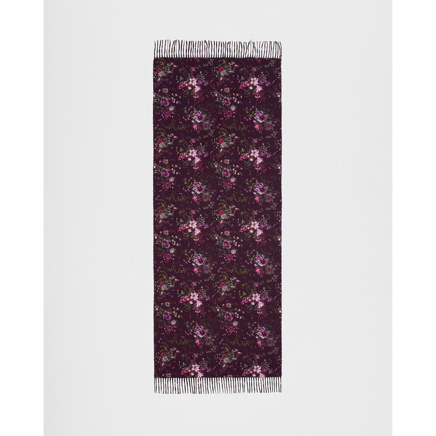 Women's Eve Floral Long Fringed Scarf in Burgundy