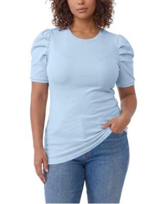 Plus Size Belle Isle Short-Puff Sleeves Ruched Cotton-Blend T-Shirt