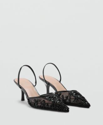 Women's Pointed-Toe Kitten-Heel Sequin-Embroidered Slingback Pumps