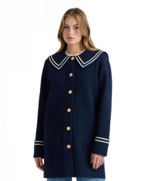Женские куртки NVLT Mink Eyelash Sailor Collar Coatigan, цвет: Тёмно-синий