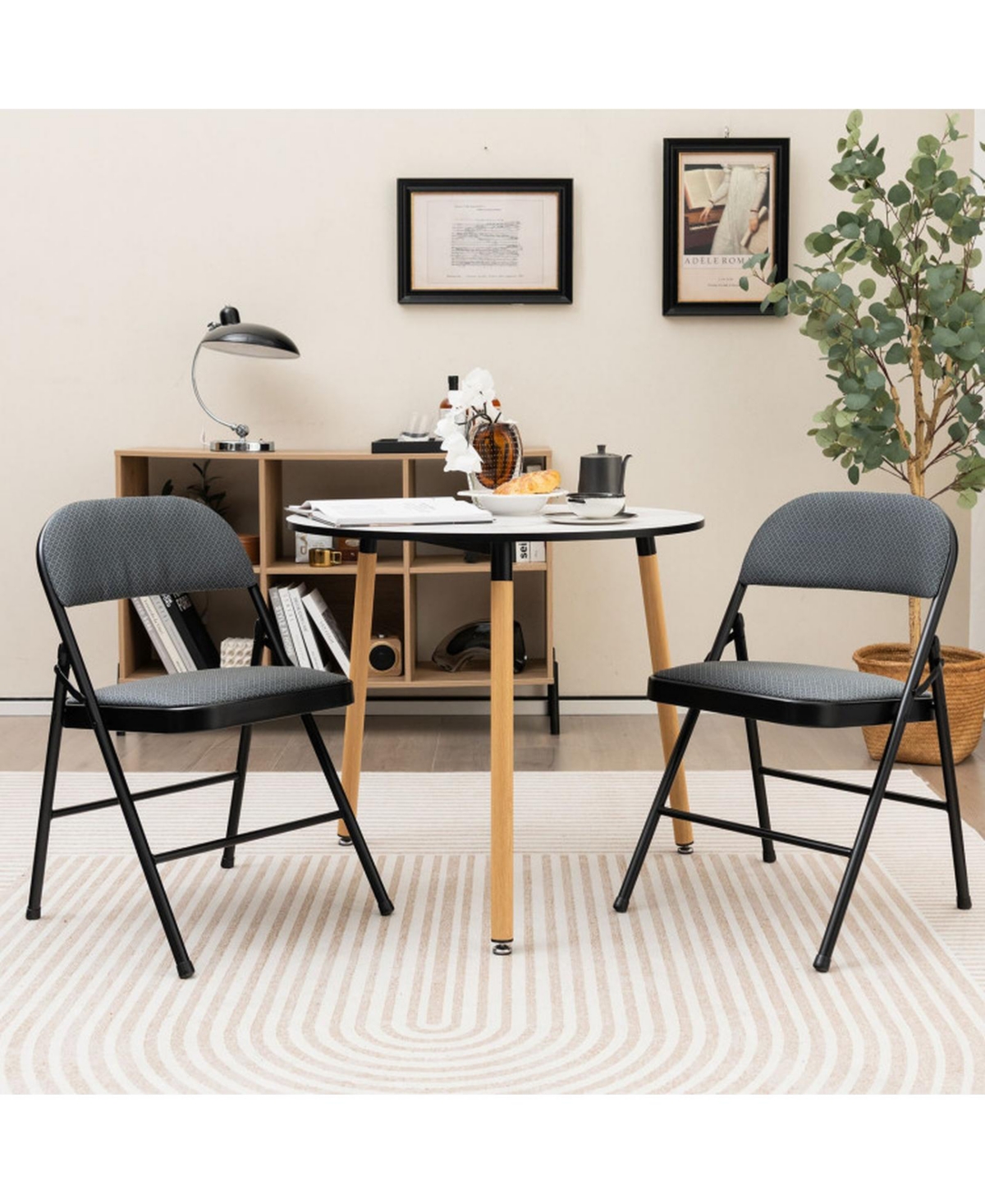 Gouun Set of 2 Folding Chairs with Padded Seat and Fabric Backrest
