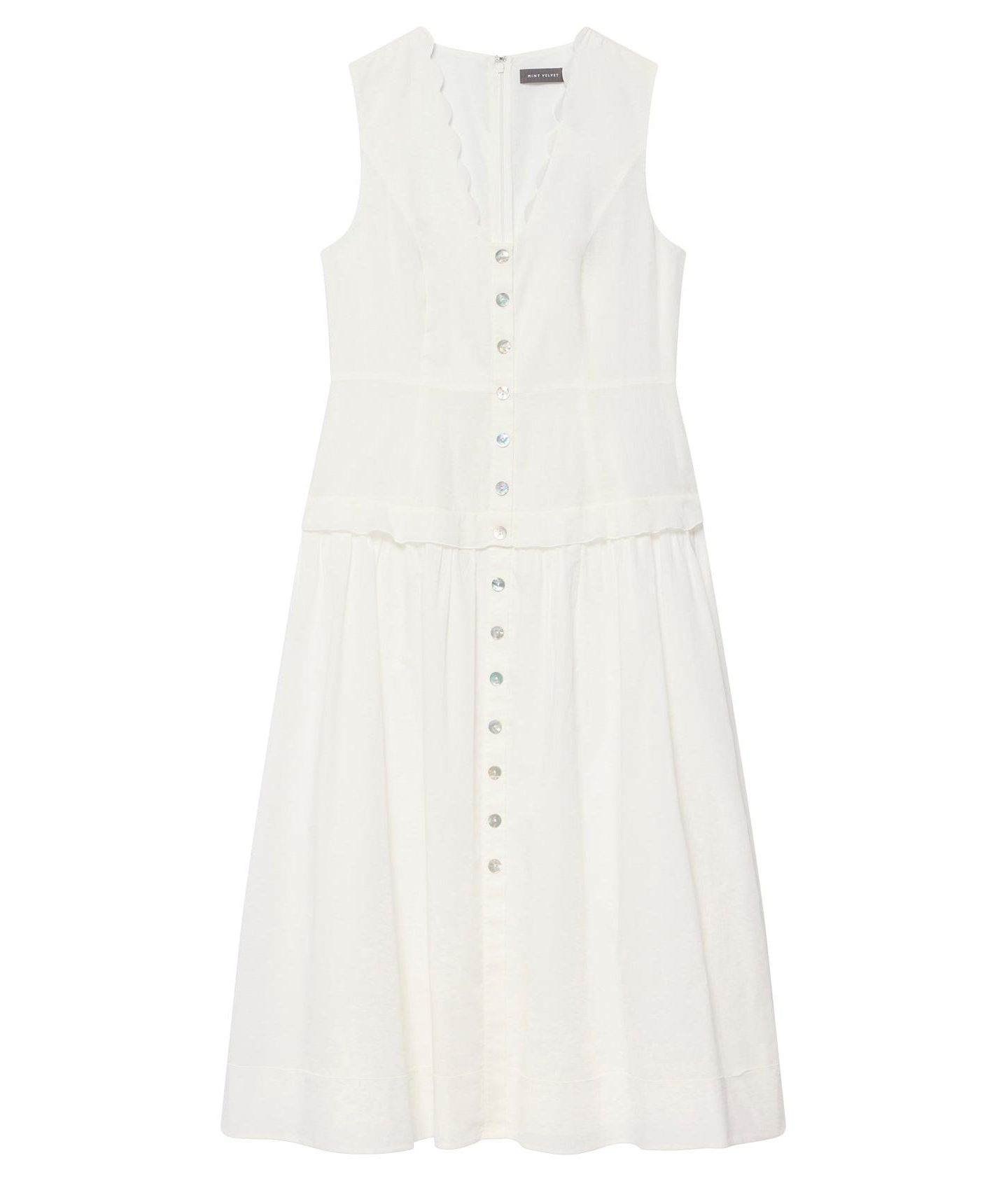 Женское платье Mint Velvet Scalloped Sleeveless Drop-Waist Ramie Maxi, цвет: Слоновая кость — фото 4