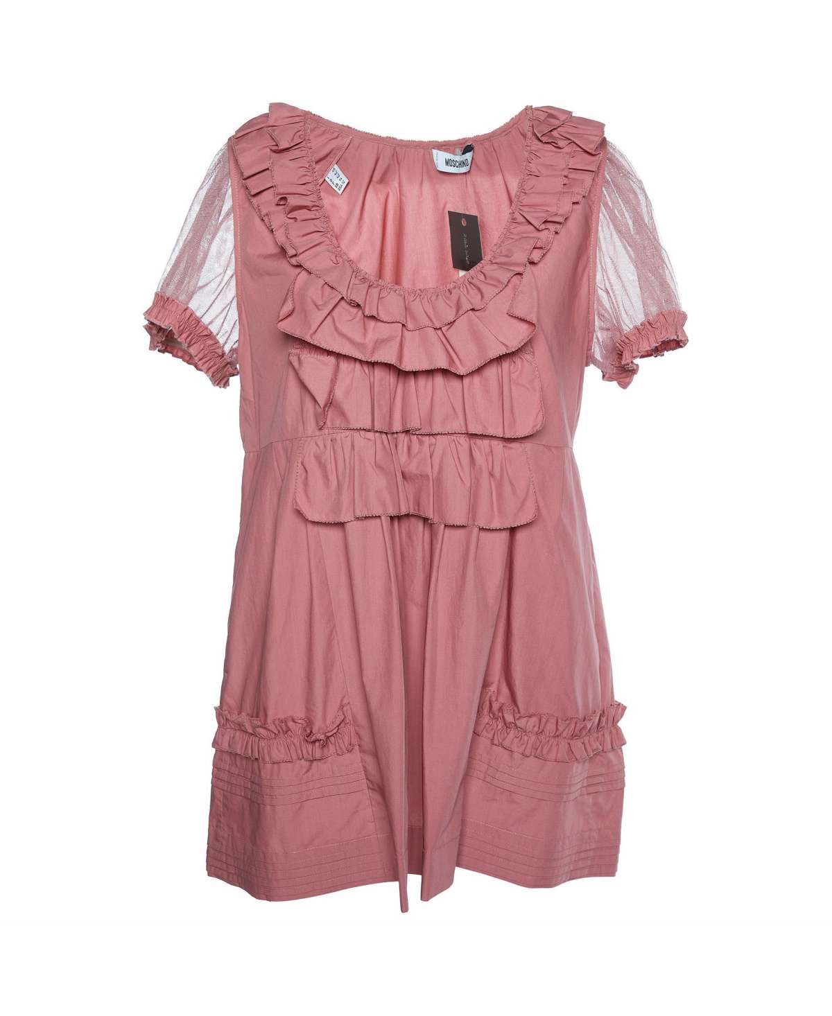 Pre-Owned Moschino Women's Ruffled Scoop Neck Tulle Blouse