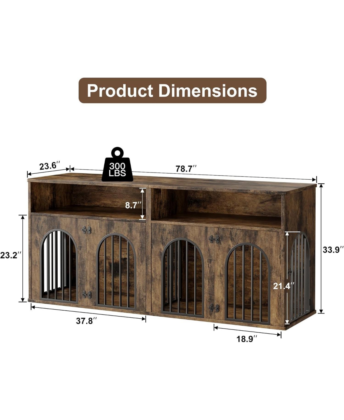 gaomon 78.7" Double Dog Crate Furniture, Dog Kennel with Storage | Wooden Dog Crate Tv Stand, Large Dog Kennel Furniture for 2 Medium/Large Dogs