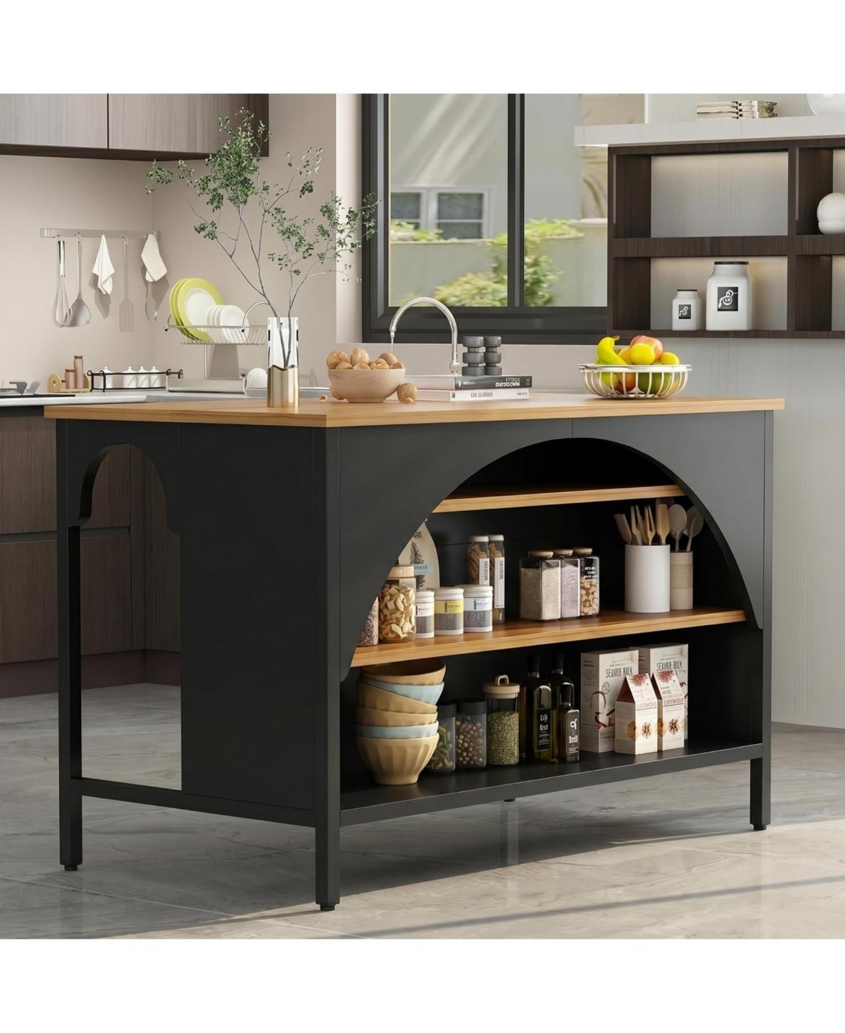 Tribesigns 55" Kitchen Island with 3 Shelves and Seating