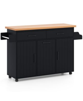 Rolling Kitchen Island Cart with Storage Shelves and Casters