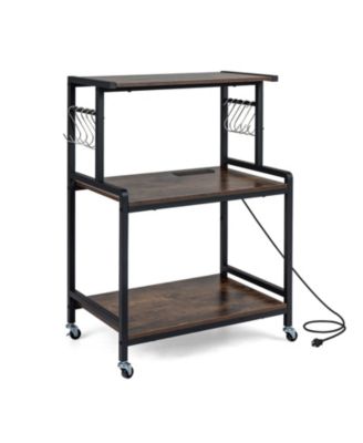 Rolling Kitchen Island Cart with Power Outlet, Drop Leaf and Casters