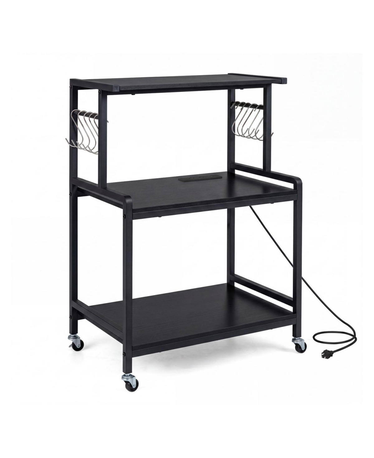 Volenca Rolling Kitchen Island Cart with Power Outlet, Drop Leaf and Casters - Black