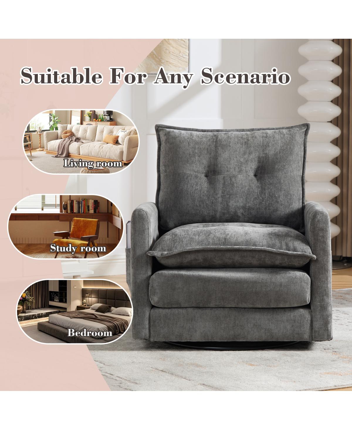 Streamdale Furniture Mid-Century Modern Swivel Barrel Accent Chair with Metal Base