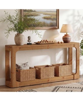 63" Solid Wood Console Table, 2-Tier Entryway Table