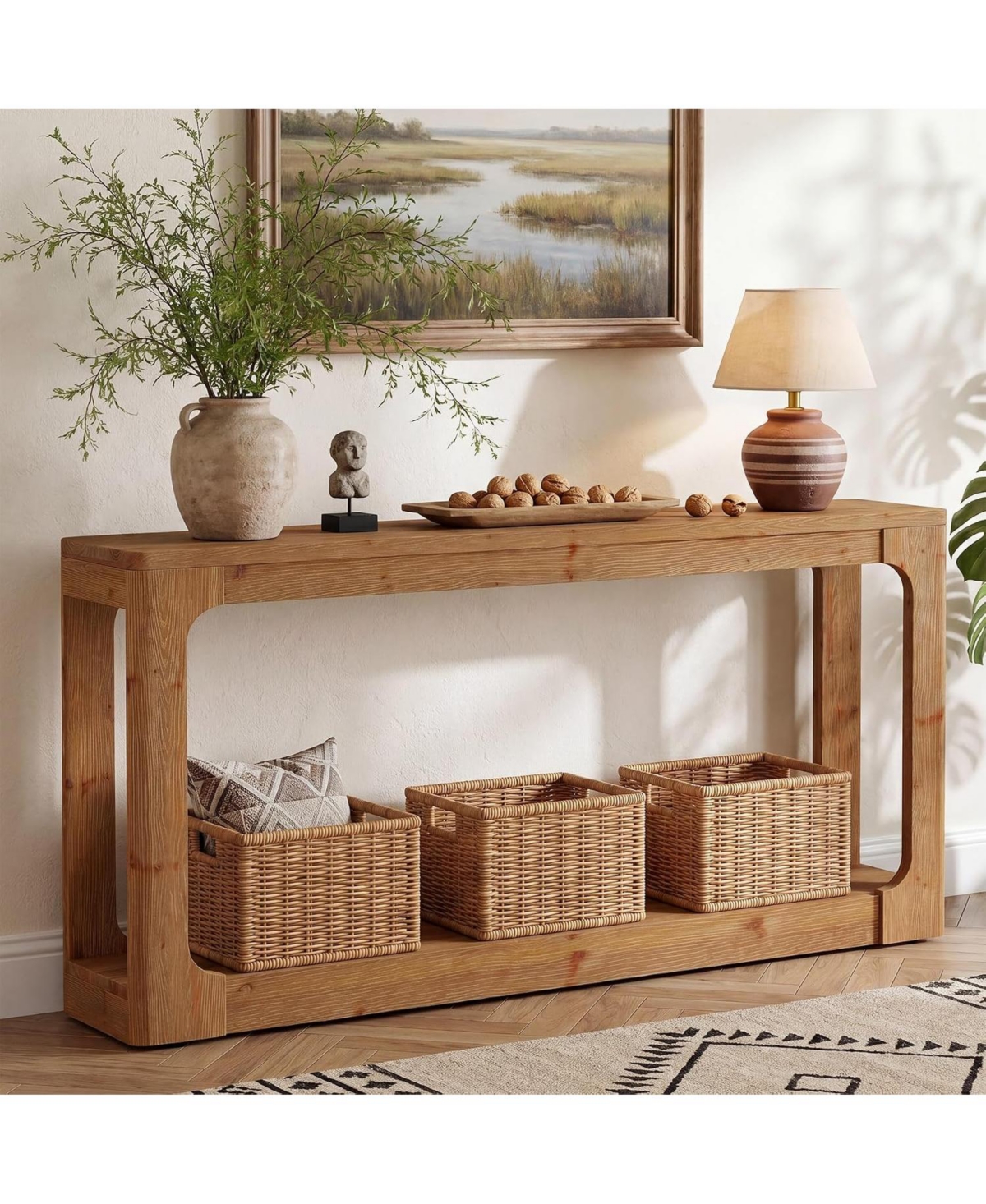 Tribesigns 63" Solid Wood Console Table, 2-Tier Entryway Table