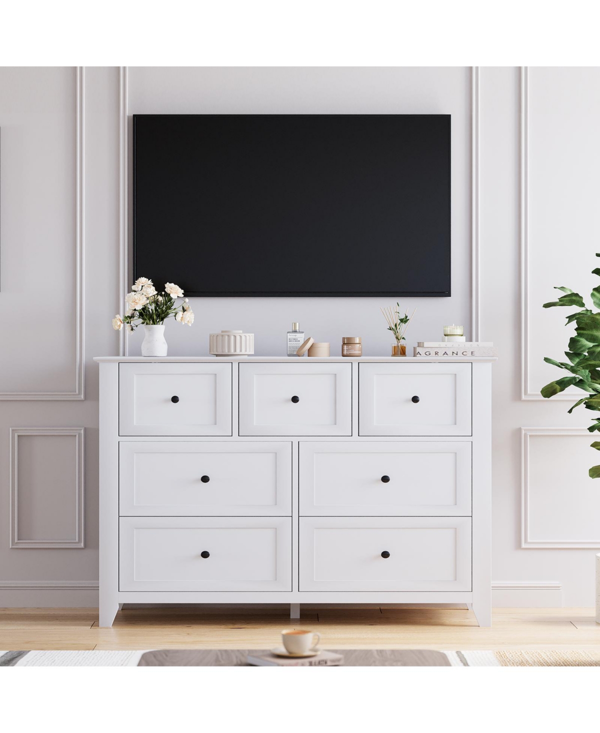 homfan 2 Set of 7 Drawers Dresser for Bedroom, 54" Modern 7 Chest of Drawer Dresser, Storage Organizer with Drawers for Living Room, Hallway