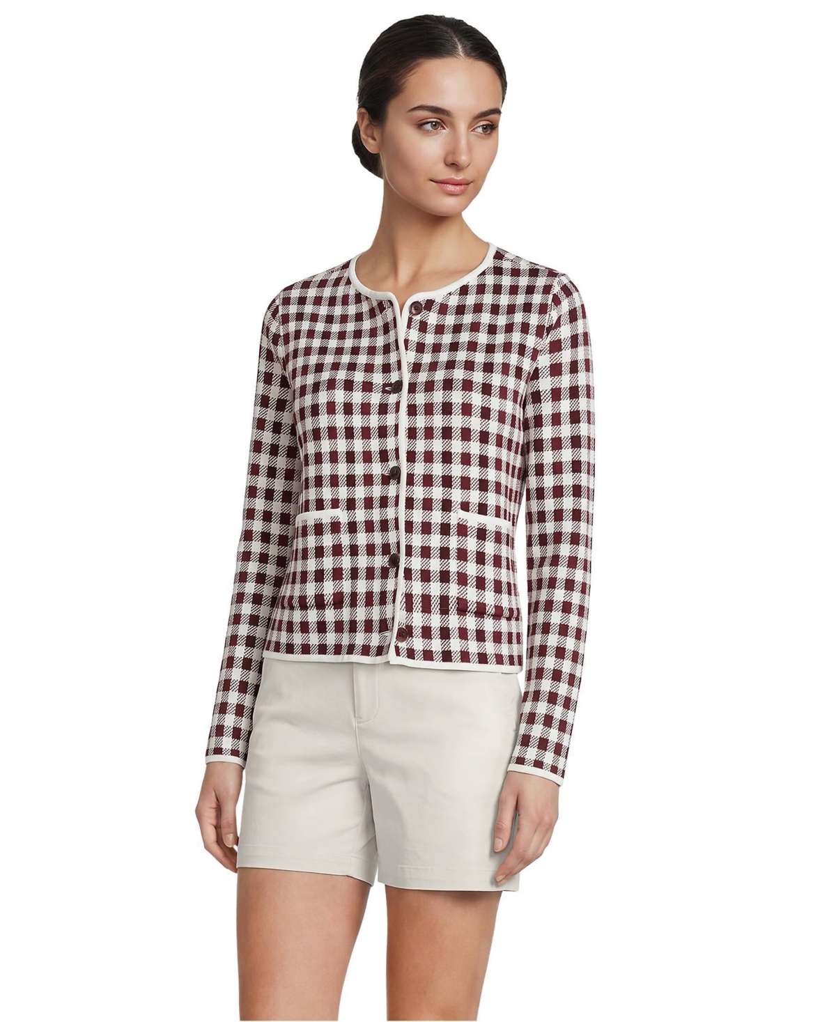 Lands' End Women's Fine Gauge Cotton Jacquard Blazer Sweater