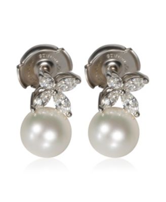 Platinum Pearl and Diamond Victoria Earrings