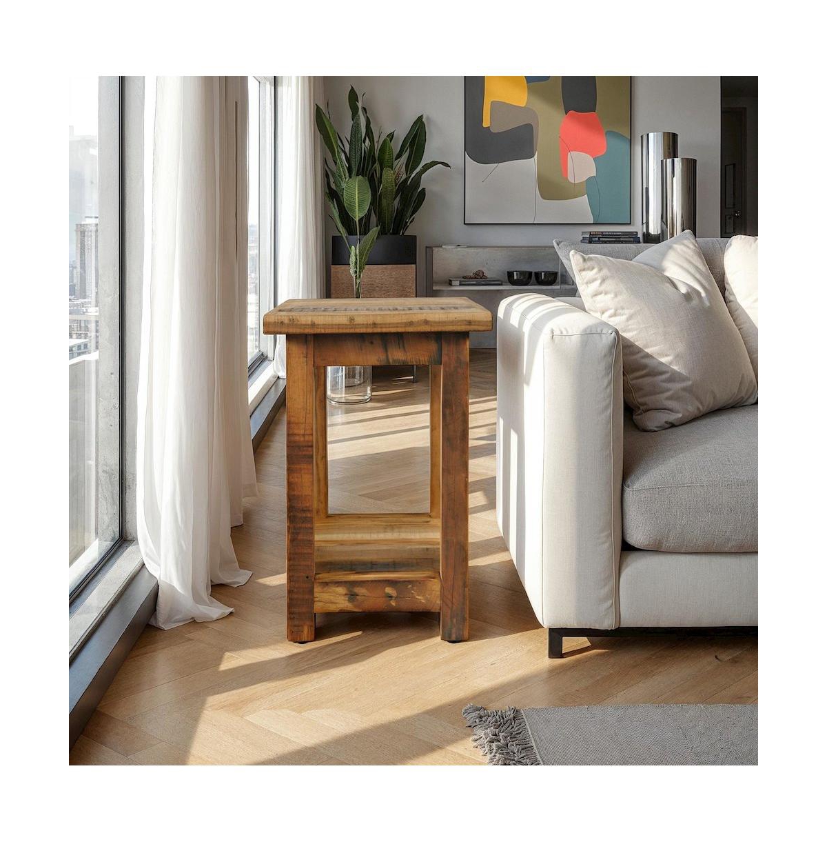 Jofran Reclamation Rustic Reclaimed Solid Wood Chairside End Table with Storage Shelf