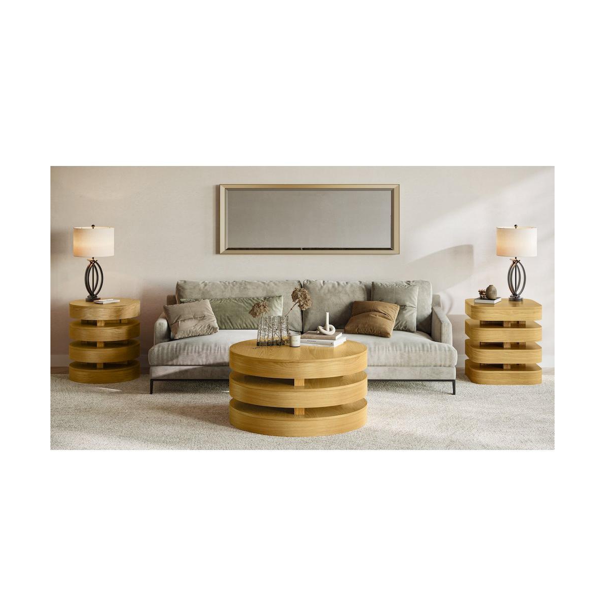 Jofran Brix Mid-Century Modern Floating Sculpture Layered Round End Table