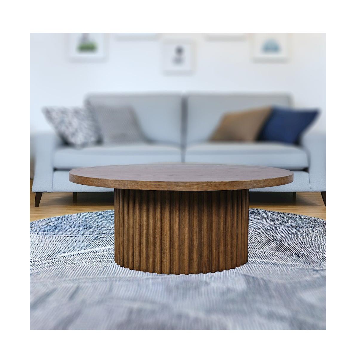 Jofran 40" Round Mid-Century Modern Fluted Pedestal Base Coffee Table