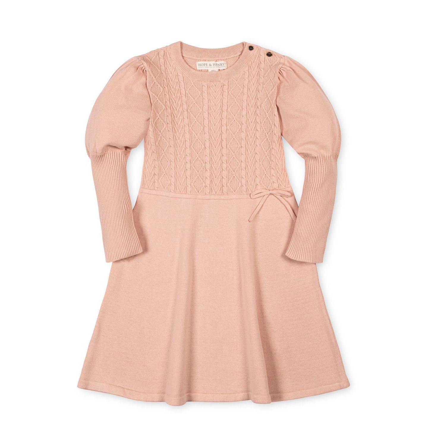 Платье Hope & Henry Long-Sleeve Cable-Knit Puff-Sleeve Sweater Dress для девочек, цвет: Пудровый — фото 1