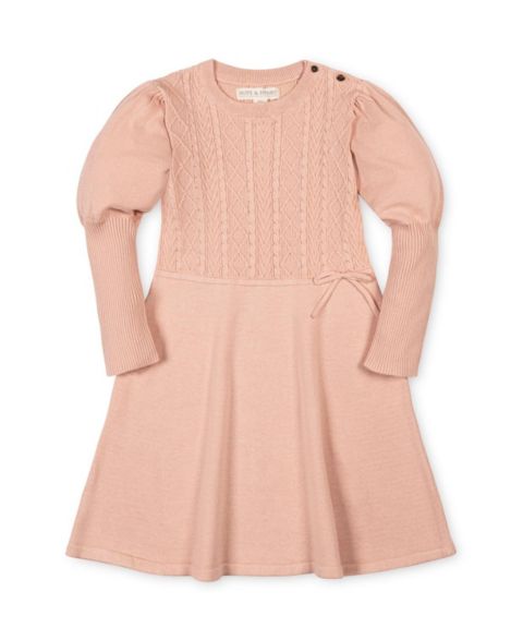 Платье Hope & Henry Long-Sleeve Cable-Knit Puff-Sleeve Sweater Dress для девочек, цвет: Пудровый