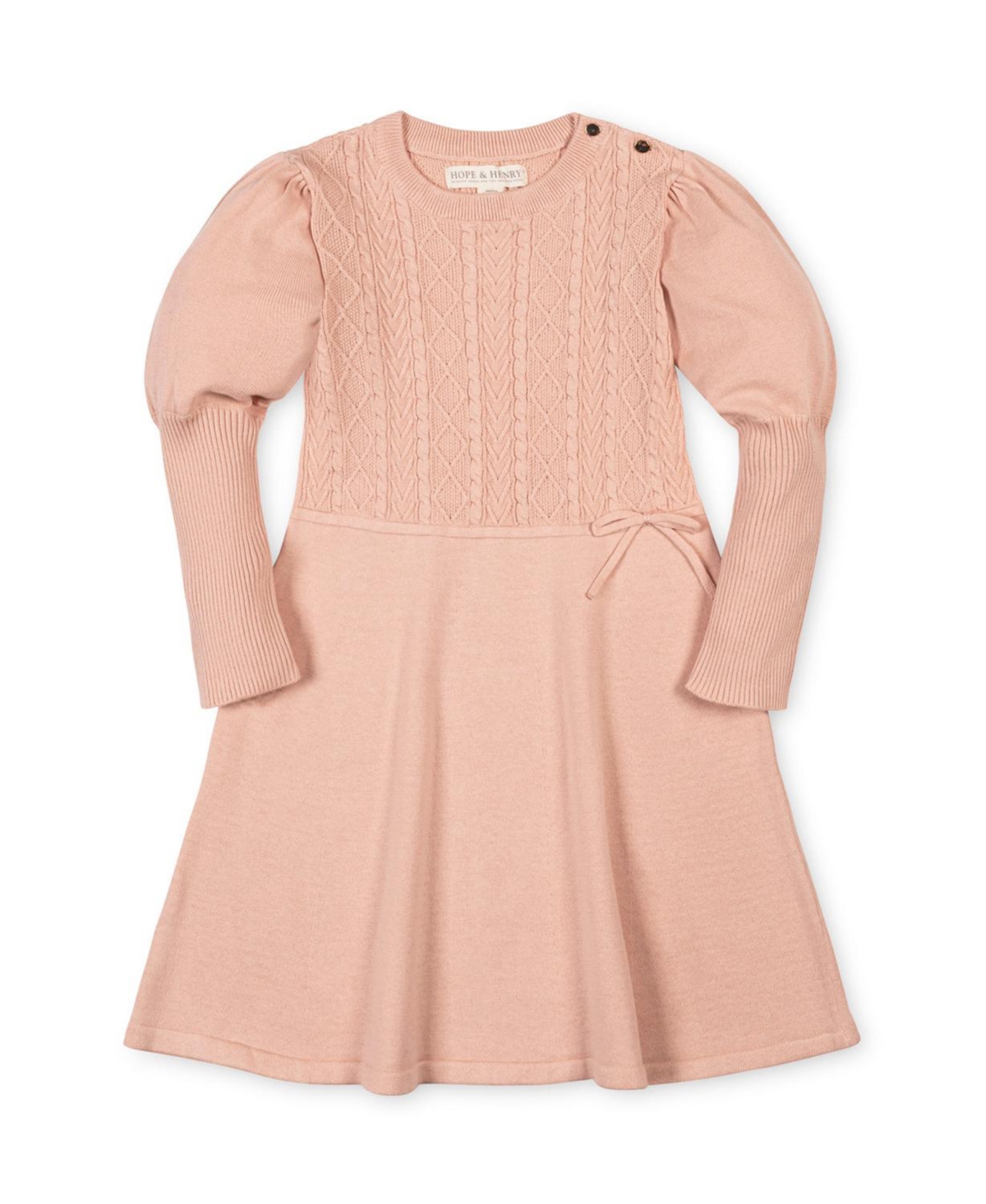 Hope & Henry Girls' 4-16 Long-Sleeve Cable-Knit Puff-Sleeve Sweater Dress