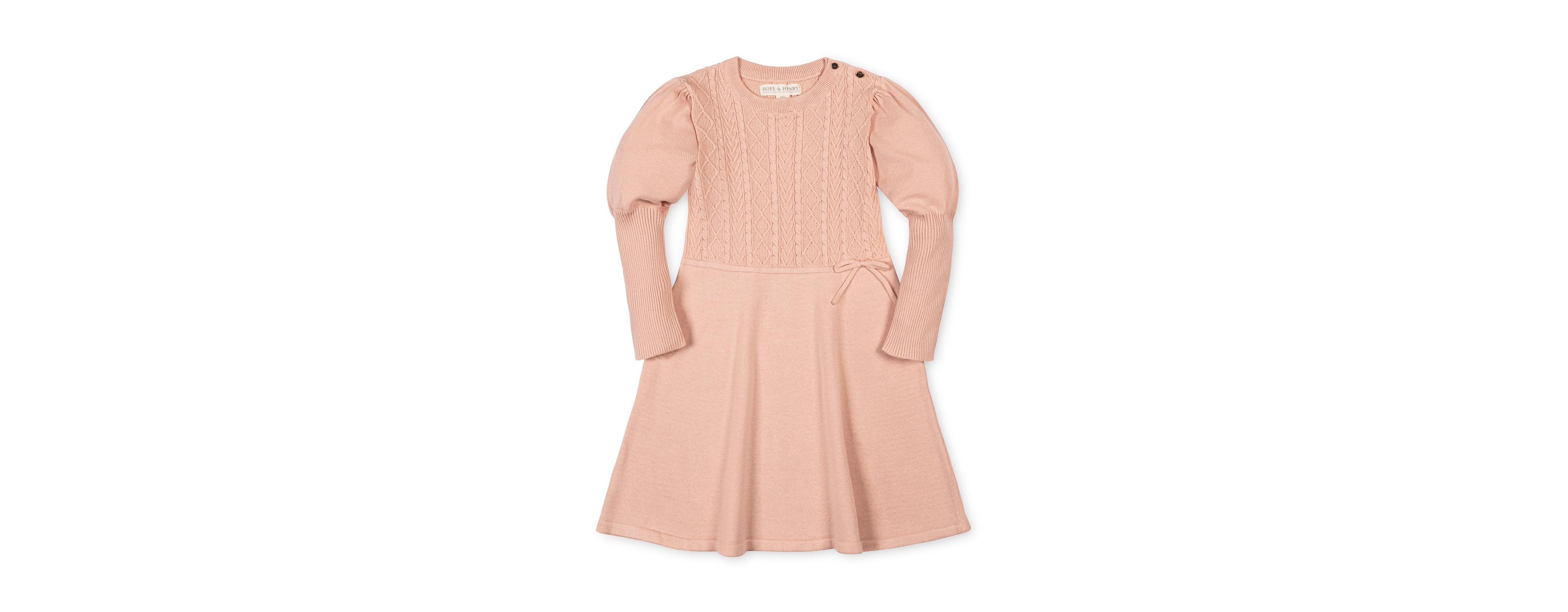 Hope & Henry Girls' 4-16 Long-Sleeve Cable-Knit Puff-Sleeve Sweater Dress