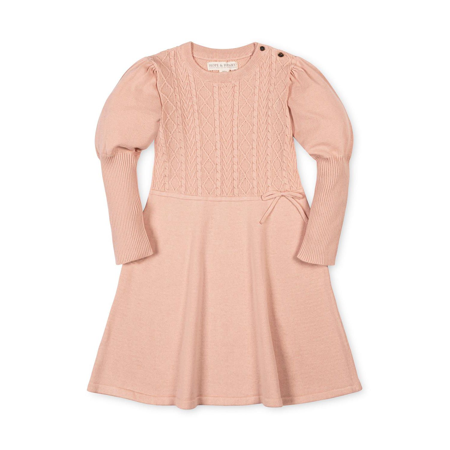 Girls' 4-16 Long-Sleeve Cable-Knit Puff-Sleeve Sweater Dress