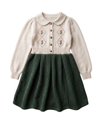 Girls' 4-16 Organic Cotton Embroidered Peter Pan Collar Sweater Dress