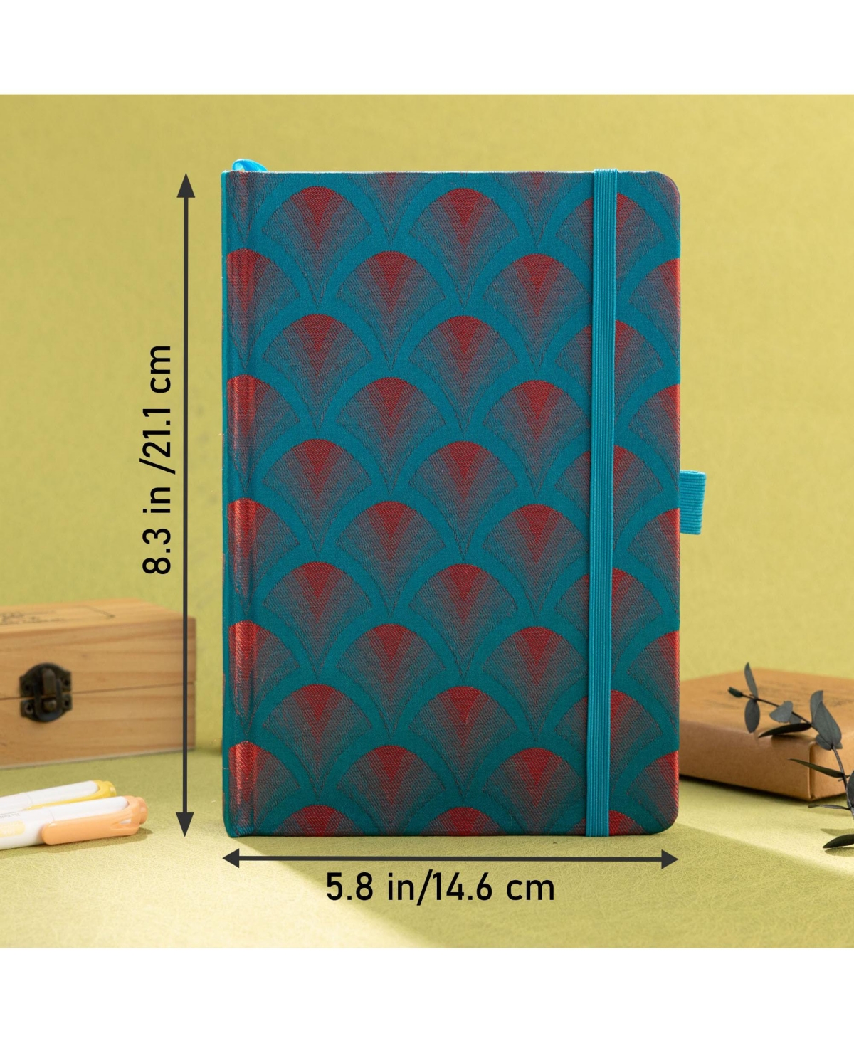 Danrong A5 Lined Fabric Journal Notebook Thick Paper Elastic Closure Pen Loop Back Pocket