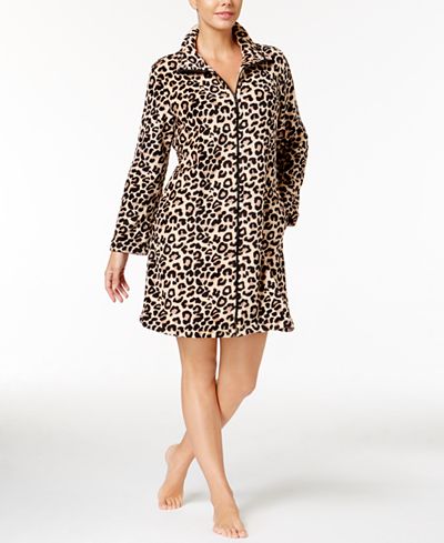 Miss Elaine Plush Fleece Zip-Front Short Robe
