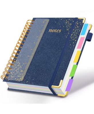 Hardcover Spiral Notebook 5 Subject Dividers Tabs College Ruled Journal With Pen Holder