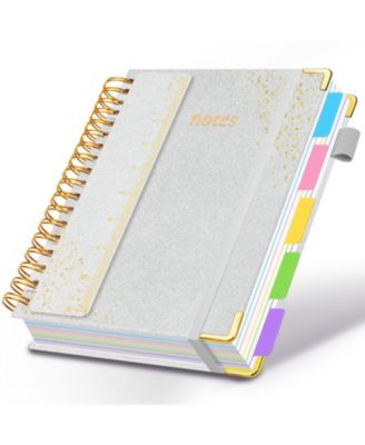 Hardcover Spiral Notebook 5 Subject Dividers Tabs College Ruled Journal With Pen Holder