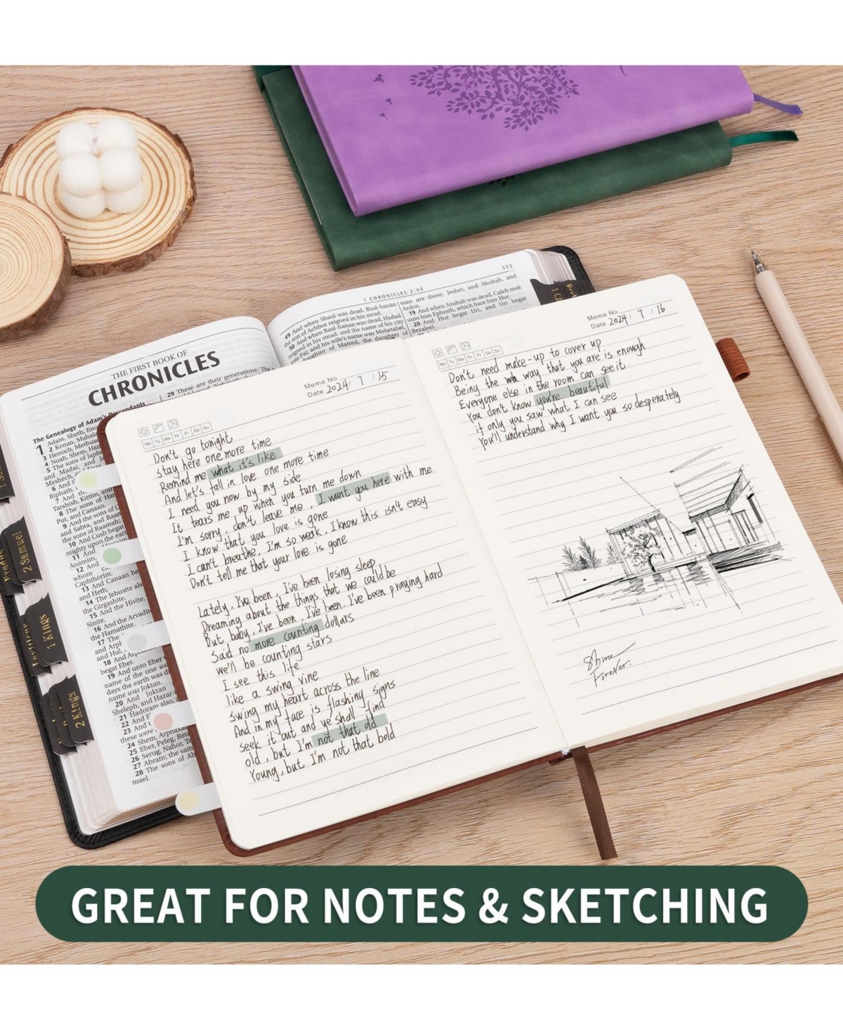 Danrong Hardcover Lined Journal Notebook Thick Paper Lay Flat Elastic Closure Ribbon Bookmark