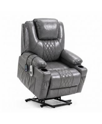 Power Lift Recliner Chair for Elderly, Massage, Heat Timer PU Leather Upholstery, 165Degrees Reclining Position, 8 Massage Zones