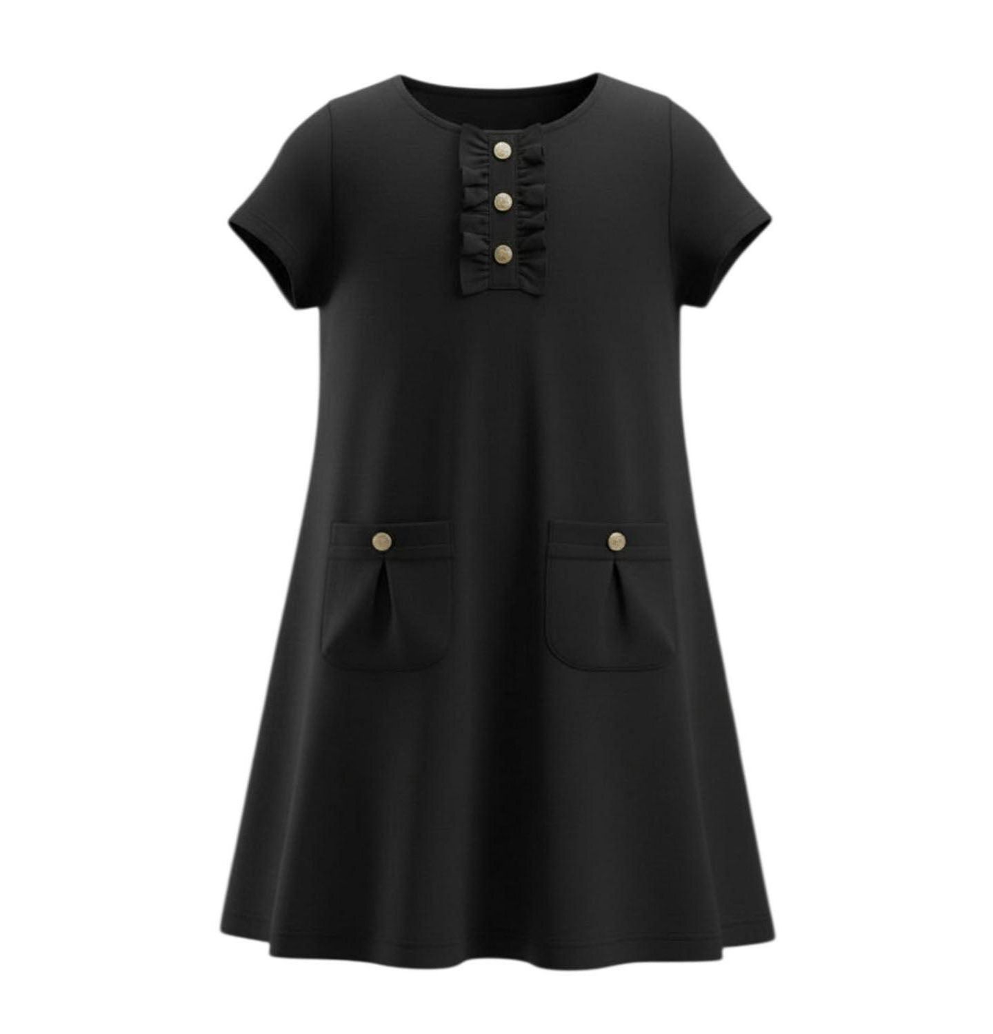 Платье Hope & Henry Short-Sleeve A-Line Ruffle-Placket Dress для девочек, цвет: Чёрный — фото 1