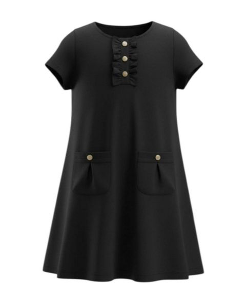Платье Hope & Henry Short-Sleeve A-Line Ruffle-Placket Dress для девочек, цвет: Чёрный