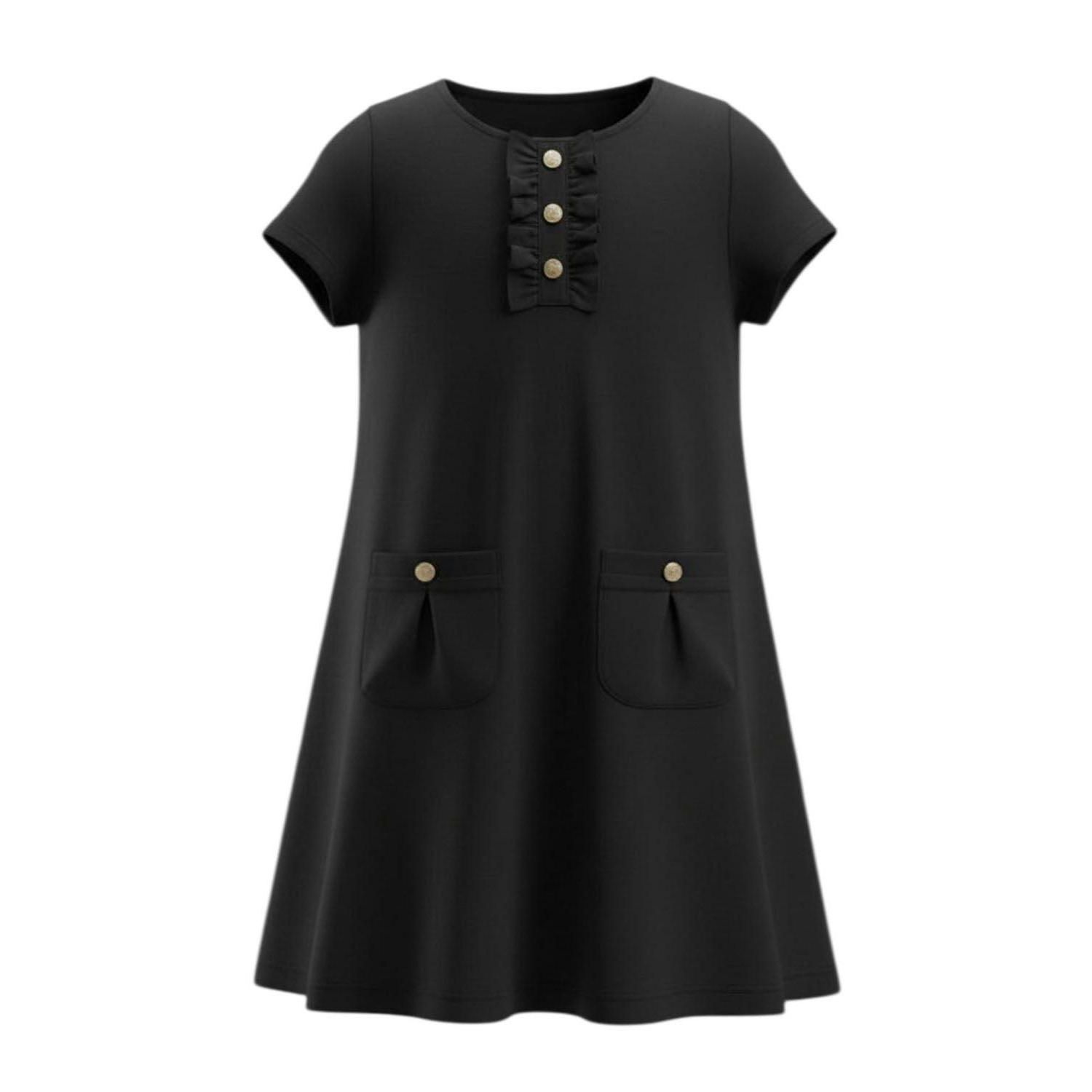 Girls' 4-16 Short-Sleeve A-Line Ruffle-Placket Dress