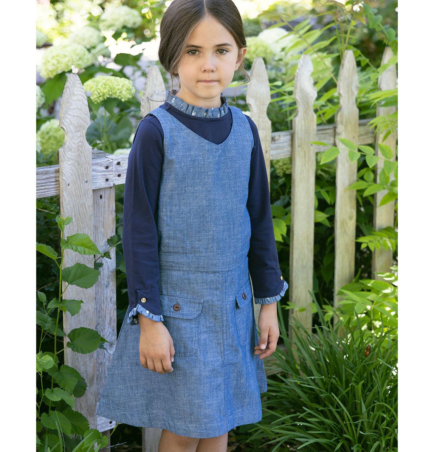 Платья Hope & Henry Organic V-Neck Chambray Jumper для девочек, цвет: Шамбре — фото 5