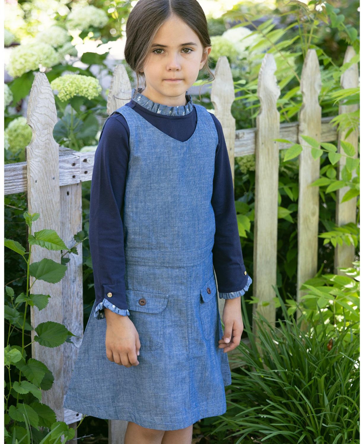 Hope & Henry Little and Big Girl's (6-12) Organic V-Neck Chambray Jumper
