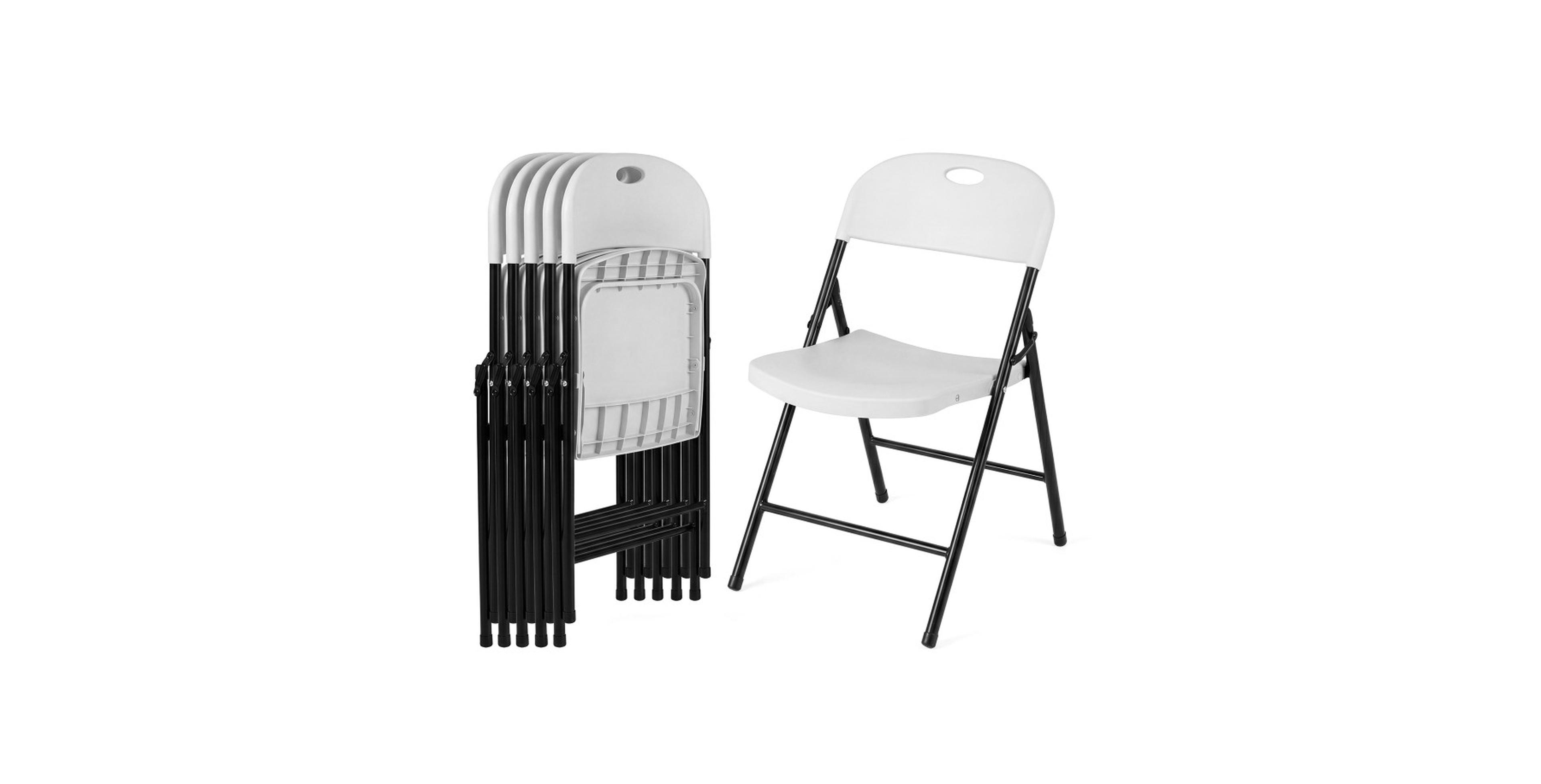 Gouun Set of 6 Foldable Plastic Chairs with Ergonomic Backrest and Carry Handle