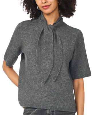 Women's Cozy Tie Neck Short-Sleeve Loose-Fit Sweater