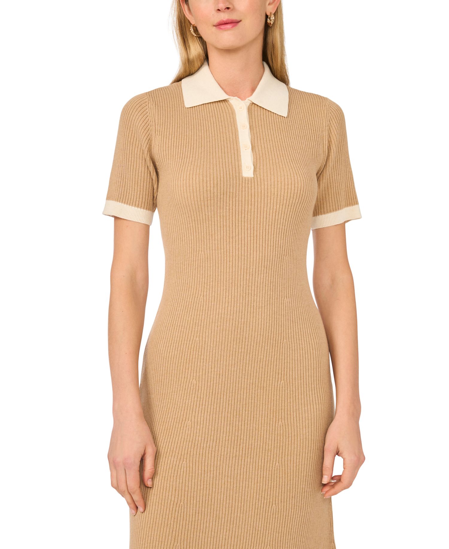 Women's Collared Ribbed-Knit Midi Sweater Dress